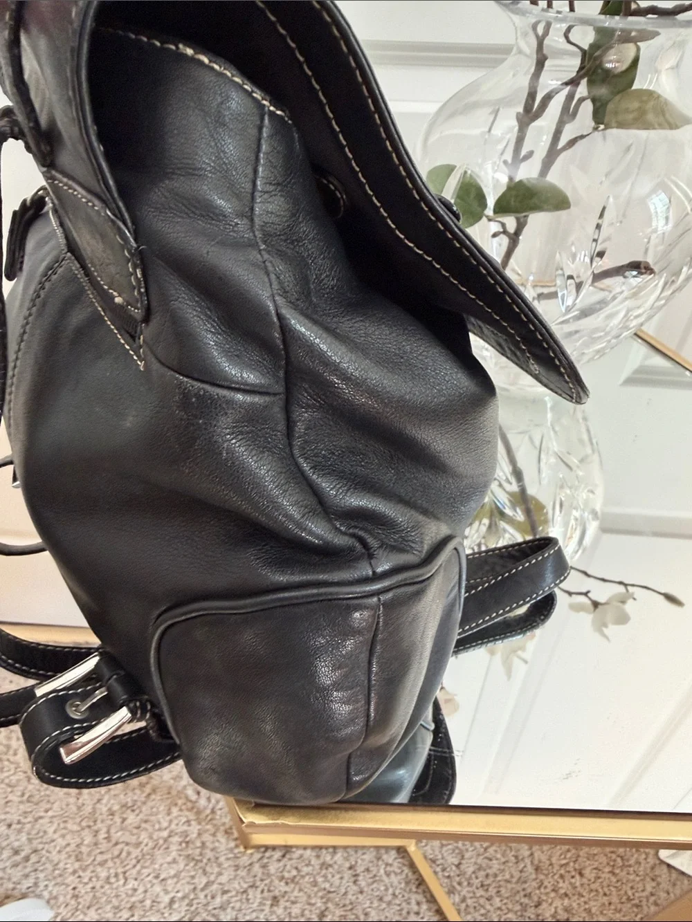 Black Tiganello Leather Women's Backpack Purse
